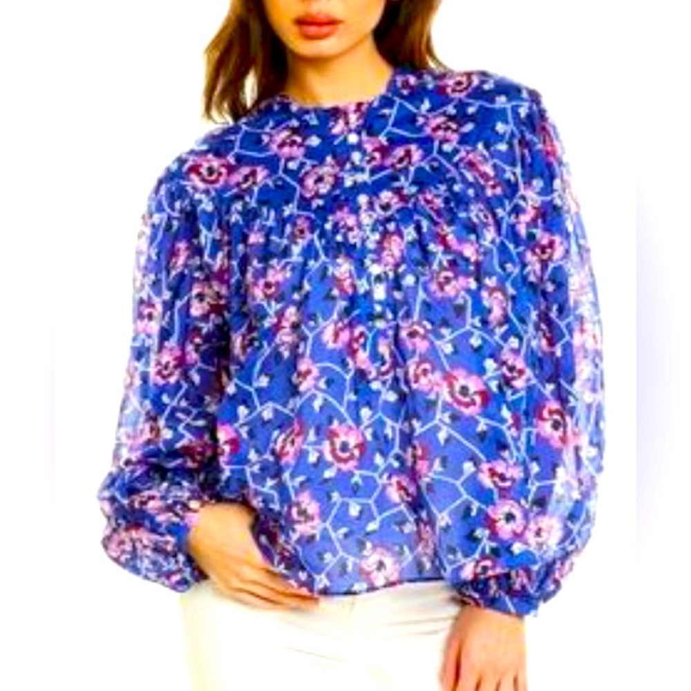 Isabel Marant Etoile Blouse 10 Floral 100% Cotton Oversized Long Puffy Sleeve